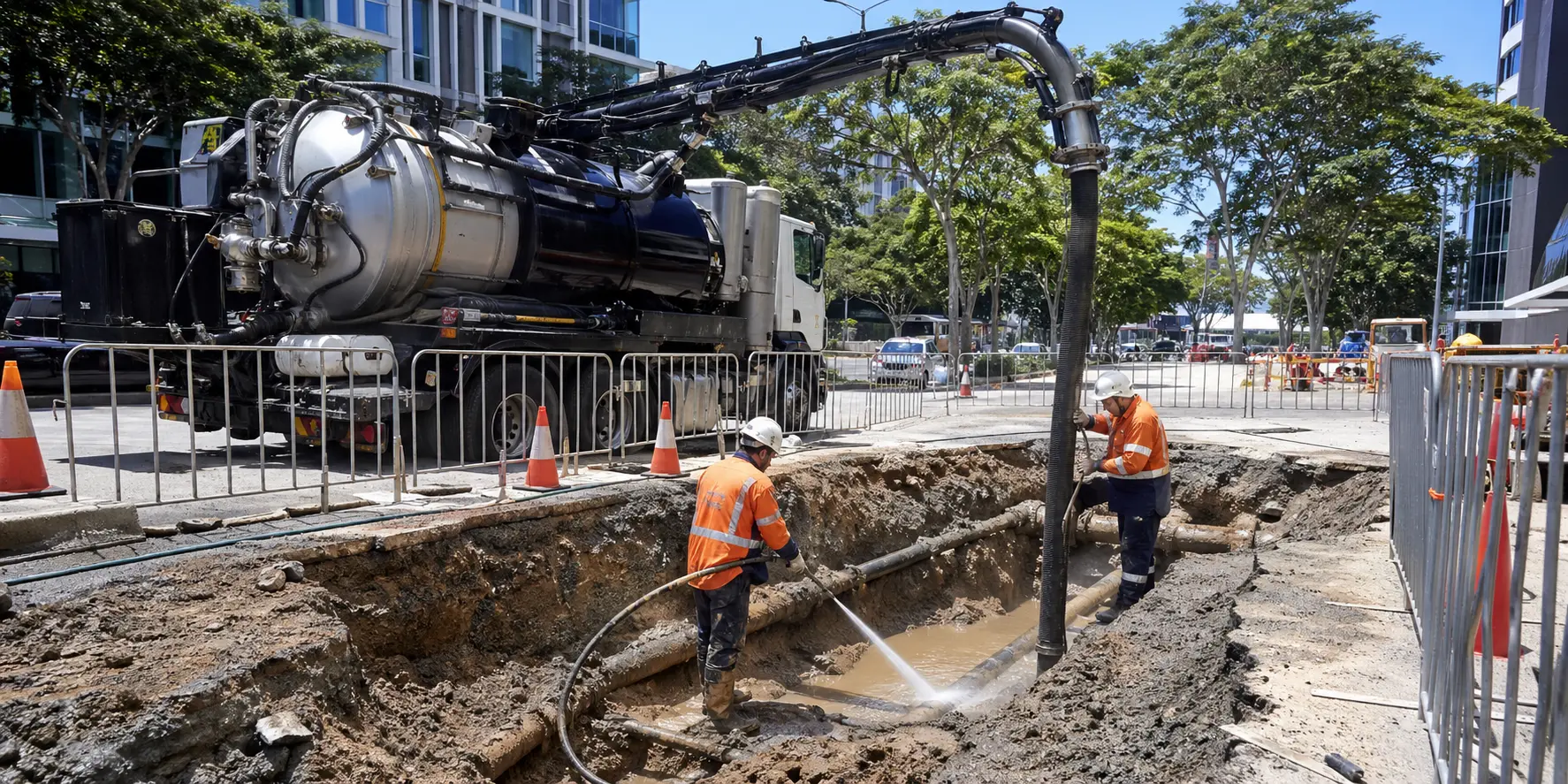 Hydro vac truck hire cost Brisbane hydrovac excavation on construction site